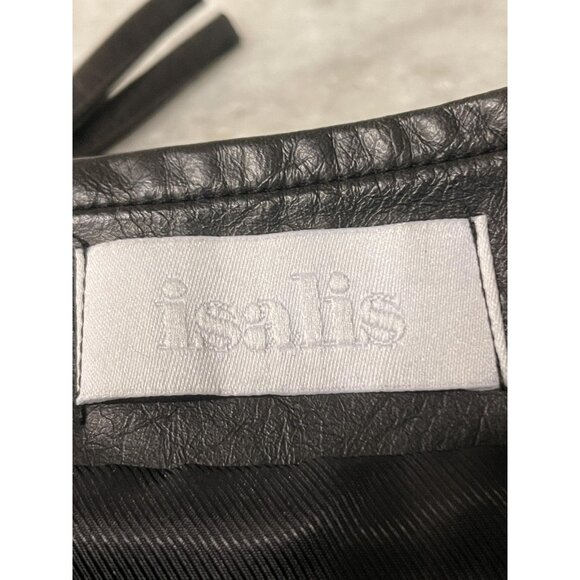 Isalis Skirt Womens Large Black Faux Leather Mini Zip Pocket Lined Moto Boho - Picture 6 of 11